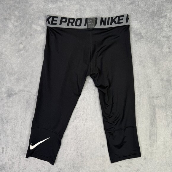 Nike Pro Compression Pants Tights Boys Large L Black 3/4 Length Training 858228 - Picture 3 of 12